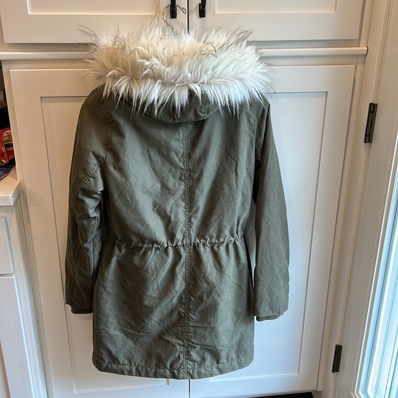 Abercrombie & Fitch 3-In-One Women's Olive Parka Jacket Removable Fur Hood Small - Picture 15 of 16